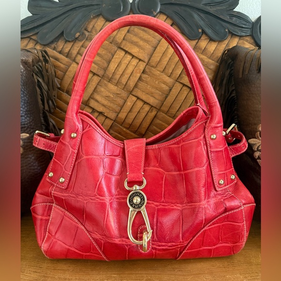 Dooney & Bourke Handbags - Dooney & Burke Red Croc-Embossed Shoulder Bag